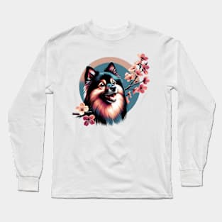 Joyful German Spitz with Spring Cherry Blossoms Long Sleeve T-Shirt